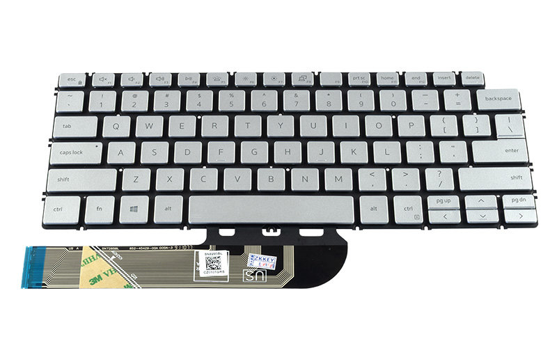 02RVRV DLM18J6 PK132KD1B00 Keyboard for Dell Inspiron 7490 5401 5402 5405 5408 5409 (Silver with backlit keys) – Front view – keys & layout