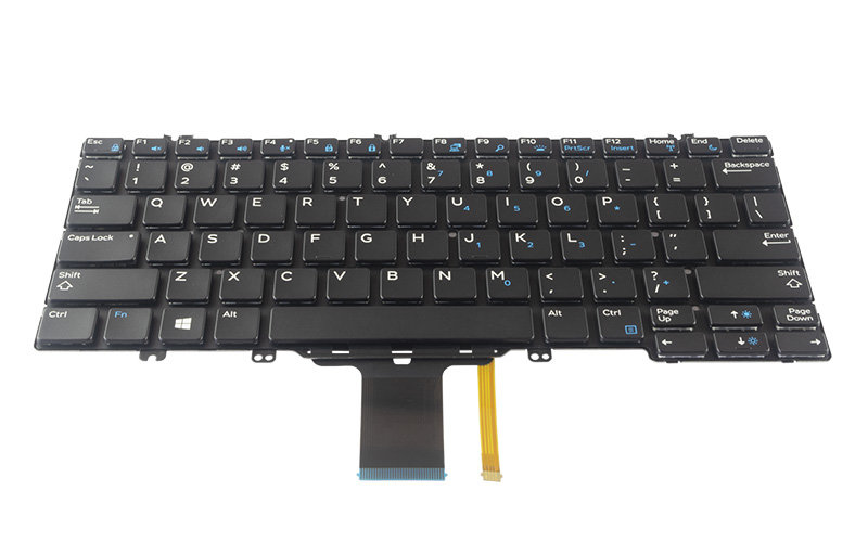 0346TJ Keyboard for Dell Latitude 7280 7290 7380 7389 7390 (with back-lit keys) – Front view – keys & layout