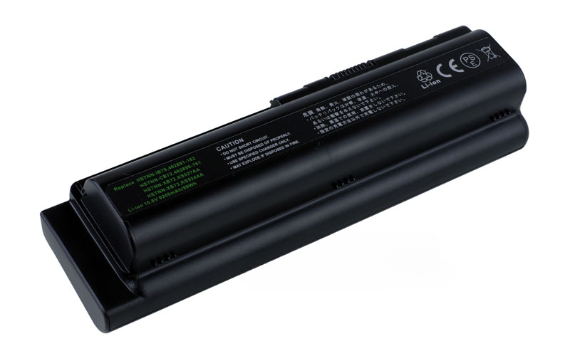10.8V 112Wh 12-Cell Battery for HP G50 G60 G61 G70 HP Pavilion DV4 DV5-1000 DV5-1200 DV5t-1000 DV6-1000 DV6-1100 Compaq Presario CQ40 CQ60 CQ61 (P/N: HSTNN-CB72 HSTNN-DB72 KS527AA HSTNN-IB79 HSTNN-XB79) – Front view top 45° angle