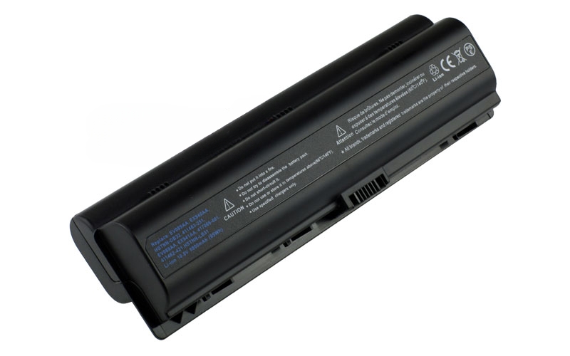10.8V 112Wh 12-Cell Battery for HP G6000 G7000 HP Pavilion DV2000 DV6000 Compaq Presario V3000 V6000 (P/N: EV089AA HSTNN-C17C HSTNN-DB31 HSTNN-DB32 HSTNN-IB32 HSTNN-IB42 HSTNN-Q21C HSTNN-W34C) – Front view top 45° angle