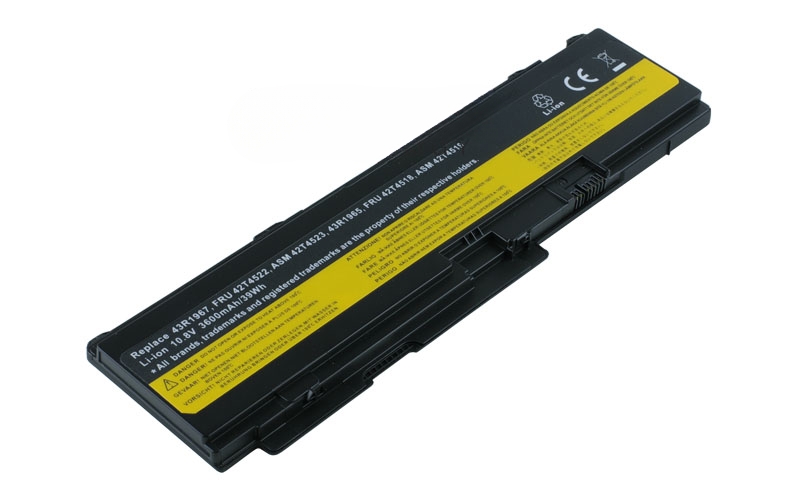 10.8V 3600mAh/39Wh Prismatic Li-ion Battery for Lenovo ThinkPad X300 X301 (P/N: 43R1965 FRU 42T4518 ASM 42T4519 FRU 42T5522 ASM 42T4523) – Front view top 45° angle