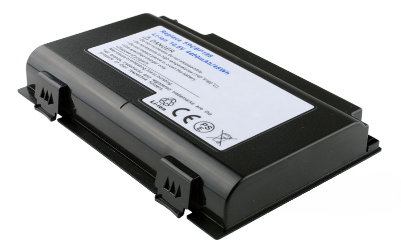 10.8V 4400mAh/48Wh 6-Cell Battery for Fujitsu LifeBook A6210 E8410 AH550 E780 (P/N: FPCBP175 FPCBP198 FPCBP234AP) – Front view top 45° angle