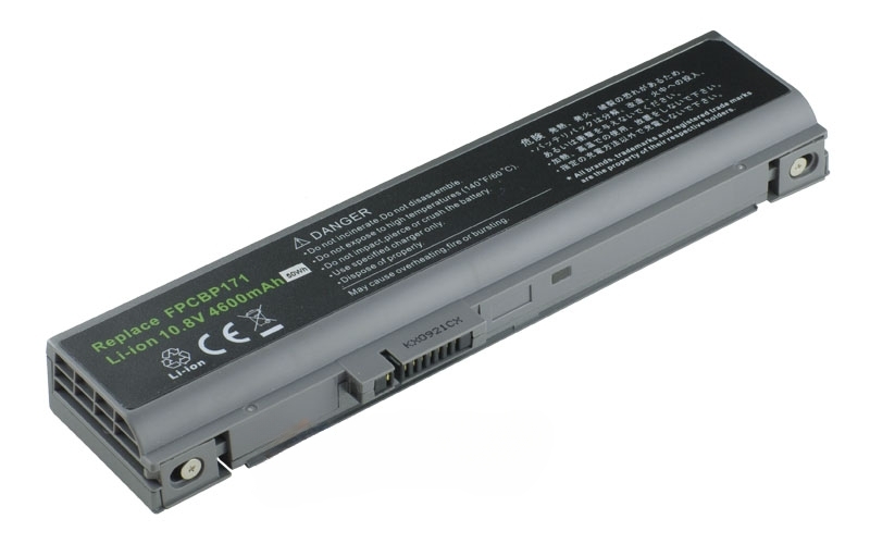 10.8V 4600mAh/50Wh 6-Cell Battery for Fujitsu Siemens LifeBook P7230 P7230D P7230P (P/N: FPCBP171 FPCBP171AP) – Front view top 45° angle