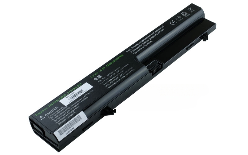 10.8V 4600mAh/50Wh 6-Cell Battery for HP ProBook 4410s 4411s 4415s 4416s (P/N: 513128-251 513128-361 535806-001 HSTNN-DB90 HSTNN-XB90 NZ374AA) – Front view top 45° angle