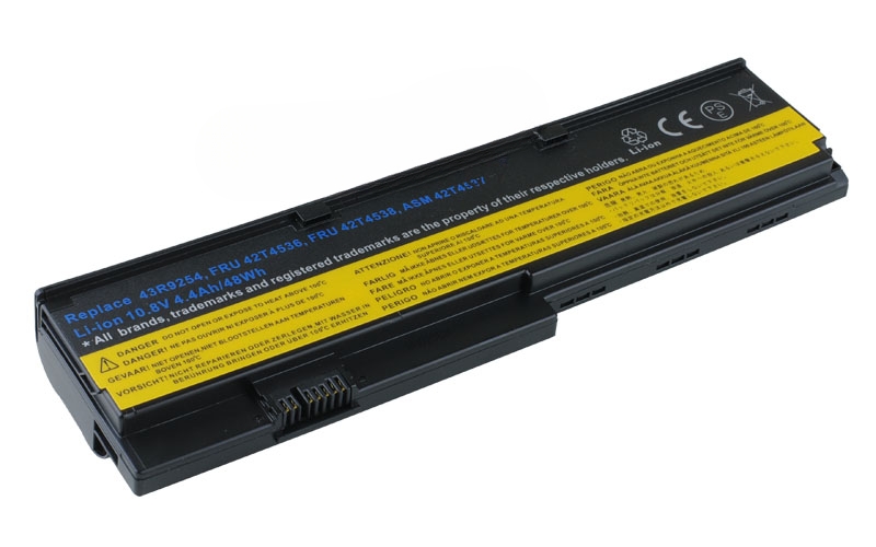 10.8V 48Wh 6-Cell Battery for Lenovo ThinkPad X200 X200s X201 X201i X201s (P/N: FRU 42T4538 FRU 42T4536 ASM 42T4537 43R9254 42T4834 42T4835) – Front view top 45° angle