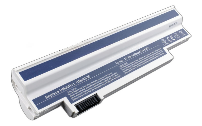 10.8V 5200mAh/56Wh 6-Cell Battery for Acer Aspire One 532h (P/N: UM09H31 UM09H36 UM09H41 UM09G31) – Front view top 45° angle