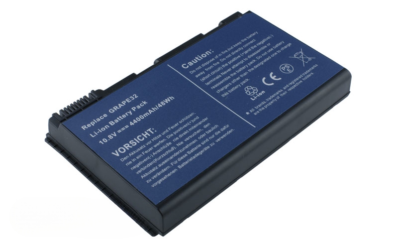 10.8V 5200mAh/56Wh 6-Cell Battery for Acer Extensa 5210 5230 5620Z 5630G 7220 Acer TravelMate 5220G 5310 5520 5710 5720 5730 6592 7520G 7720G (P/N: GRAPE32 TM00741 BT.00603.029 Bt.00607.017) – Front view top 45° angle