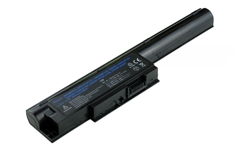 10.8V 5200mAh/56Wh 6-Cell Battery for Fujitsu LifeBook BH531 SH531 LH531 (P/N: CP516151-01 FMVNBP195 FPCBP274 FPCBP323AP S26391-F545-B100 S26391-F545-E100 S26391-F545-L100) – Front view top 45° angle