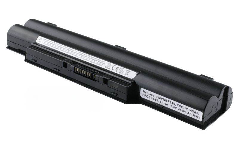 10.8V 56Wh 6-Cell Battery for Fujitsu LifeBook E8310 S6310 S7110 SH760 (P/N: FPCBP145AP FPCBP219AP FPCBP283AP) – Front view top 45° angle