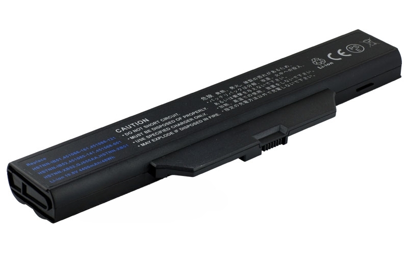 10.8V 56Wh 6-Cell Battery for HP Compaq 6720s 6730s 6735s 6820s 6830s Compaq 550 610 (P/N: HSTNN-IB51 HSTNN-IB52 HSTNN-XB51 HSTNN-XB52 451085-141 451086-121) – Front view top 45° angle