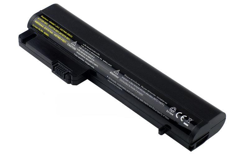 10.8V 56Wh 6-Cell Battery for HP EliteBook 2530p 2540p HP Compaq 2400 2510p NC2400 (P/N: RW556AA HSTNN-FB21 HSTNN-DB22 404887-241 412779-001) – Front view top 45° angle