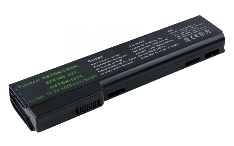 10.8V 56Wh 6-Cell Battery for HP ProBook 6360b 6460b 6465b 6560b HP EliteBook 8460p 8460w 8560p (P/N: HSTNN-F08C HSTNN-I90C HSTNN-LB2F HSTNN-LB2H HSTNN-W81C QK642AA 628664-001 628668-001) – Front view top 45° angle