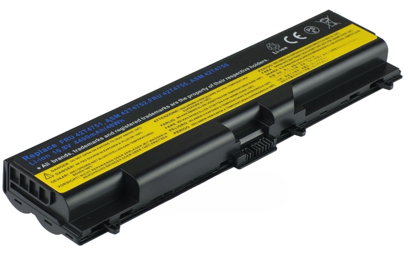 10.8V 56Wh 6-Cell Battery for Lenovo ThinkPad E40 E50 E420 E425 E520 E525 SL410 SL510 T410i T420 T510i W510 (P/N: FRU 42T4751 ASM 42T4752 FRU 42T4797 FRU 42T4817 FRU 42T4819) – Front view top 45° angle