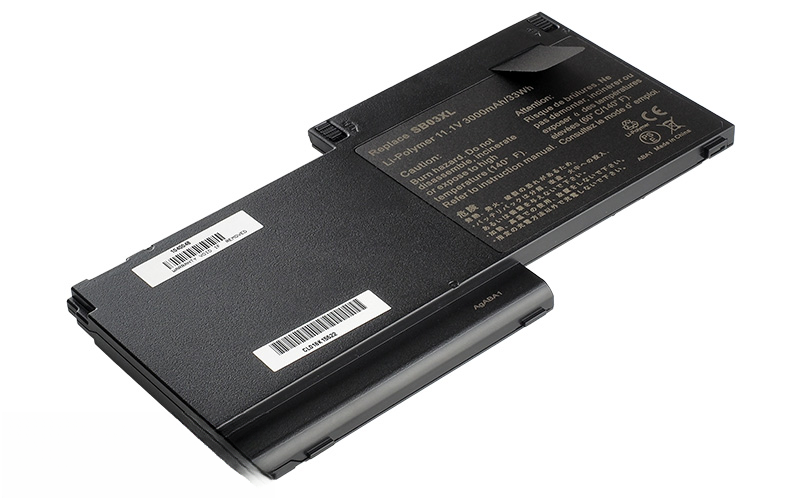 11.1V 3000mAh/33Wh Li-Poly battery for HP EliteBook 720 G1 G2 755 G3 820 G1 G2 (P/N: SB03XL) – Front view top 45° angle