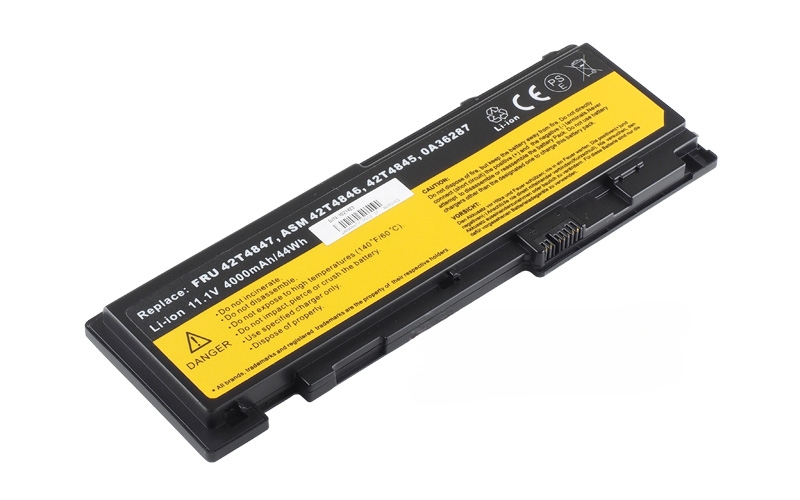 11.1V 4000mAh/44Wh Prismatic Li-ion Battery for Lenovo ThinkPad T420s T420si (P/N: 42T4844 42T4845 42T4846 42T4847 0A36287) – Front view top 45° angle