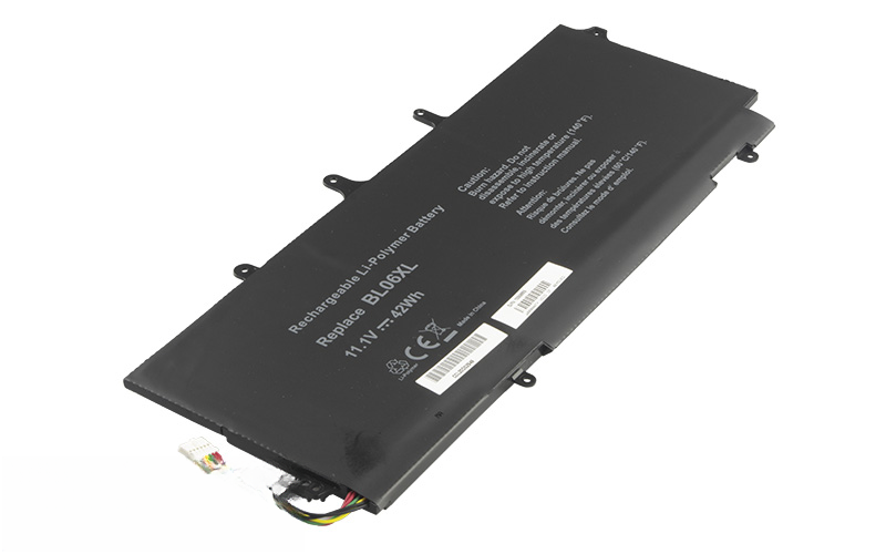 11.1V 42Wh 3-Cell Li-Poly Battery for HP EliteBook Folio 1040 G2 G1 G0 (P/N: BL06XL BL06042XL 722236-2C1 722297-005) – Front view top 45° angle