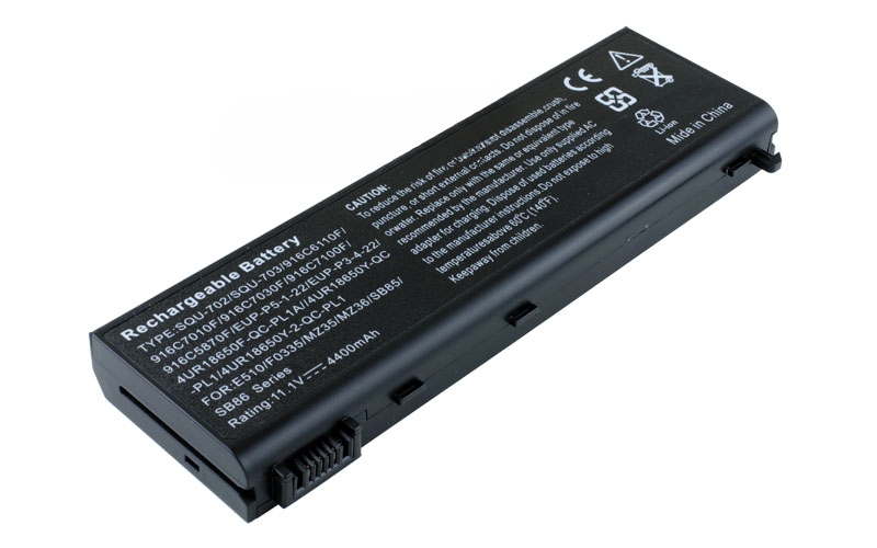 11.1V 4400mAh/48Wh 6-Cell Battery for Mecer Xpression AL-096 PL3C PL5C (P/N: SQU-703 916C7080F) – Front view top 45° angle