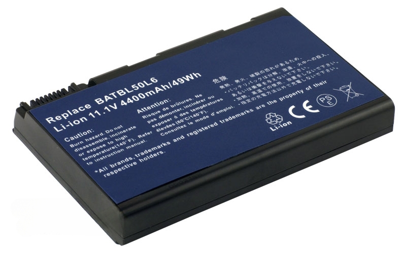 11.1V 49Wh 6-Cell Battery for Acer Aspire 3690 5515 5610 9810 Acer TravelMate 2450 2492 4200 5210 5510 (P/N: BATBL50L4 BATBL50L6) – Front view top 45° angle