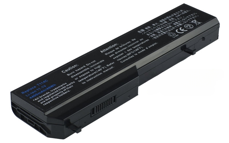 11.1V 49Wh 6-Cell Battery for Dell Vostro 1310 1320 1510 1520 2510 PP36L (P/N:0N241H 312-0724 312-0859 451-10655 T114C) – Front view top 45° angle