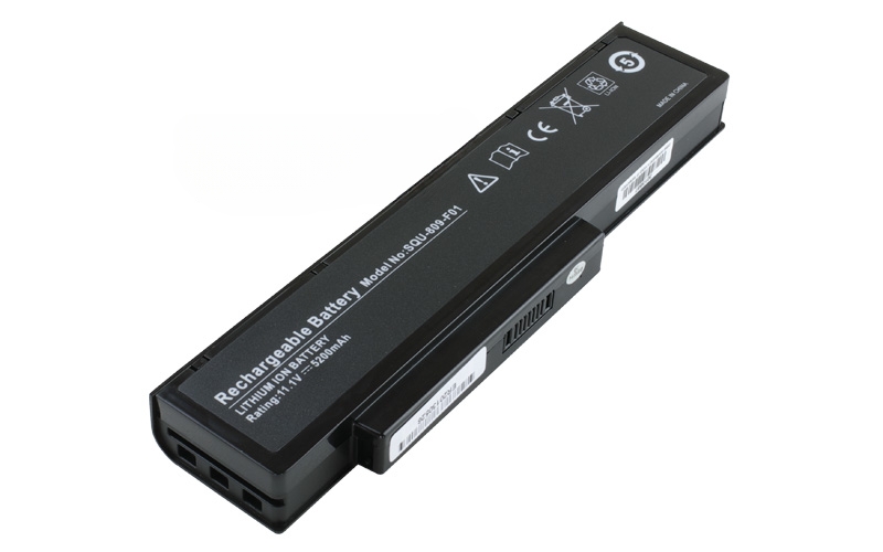 11.1V 49Wh 6-Cell Battery for Fujitsu Siemens Amilo Li3710 Li3910 Pi3560 Pi3660 (P/N: SQU-809-F01 SQU-808-F01 3UR18650-2-T0182 3UR18650-2-T0183) – Front view top 45° angle