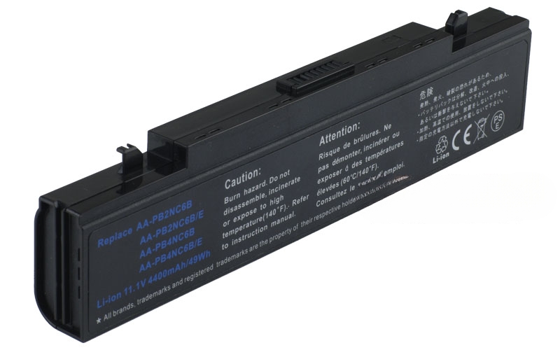 11.1V 49Wh 6-Cell Battery for Samsung P460 R45 R460 R510 R610 R710 X360 X460 X60 X65 (P/N: AA-PB2NC3B AA-PB2NC6B AA-PB4NC6B AA-PB6NC6B) – Front view top 45° angle