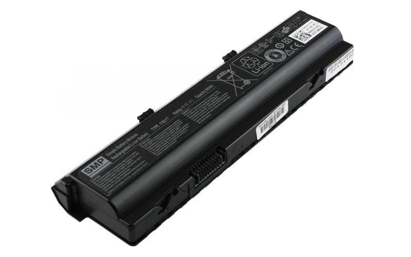 11.1V 5045mAh/56Wh 6-Cell Battery for Dell Alienware M15x (P/N: F681T 0W3VX3 0T780R 312-0209 HC26Y D951T 312-0210 312-0207) – Front view top 45° angle
