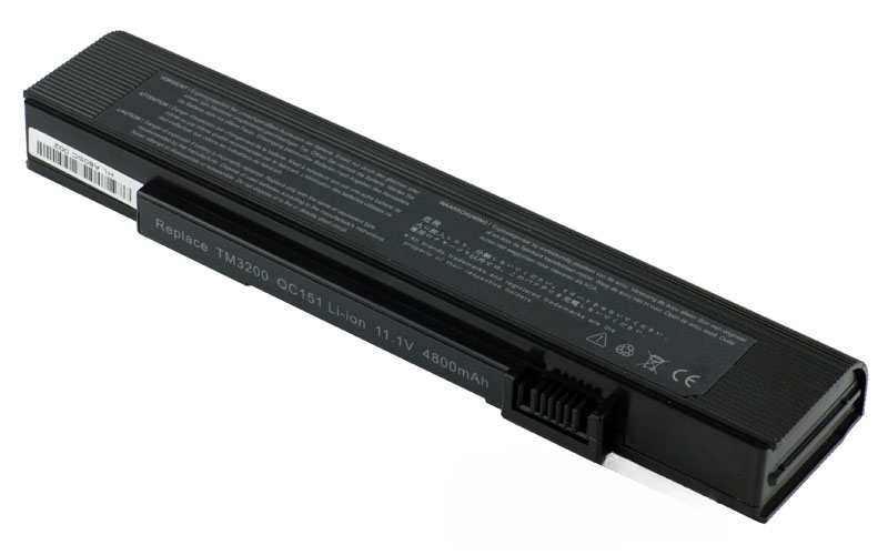 11.1V 5200mAh/58Wh 6-Cell Battery for Acer TravelMate C200 C202 C203 C210 C213 3200 3201 3203 3205 (P/N: 3UR18650F-2-QC134 SQU-405 BT.00603.025) – Front view top 45° angle