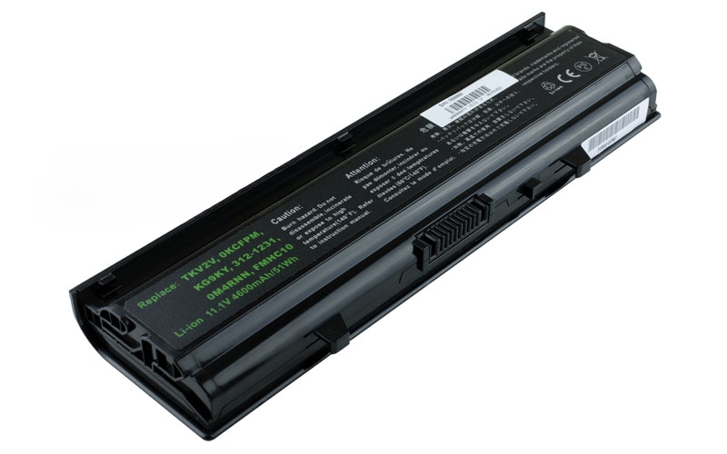 11.1V 5200mAh/58Wh 6-Cell Battery for Dell Inspiron 14V 14VR N4020 N4030 (P/N: 0KCFPM 0M4RNN 312-1231 FMHC10 KG9KY TKV2V) – Front view top 45° angle