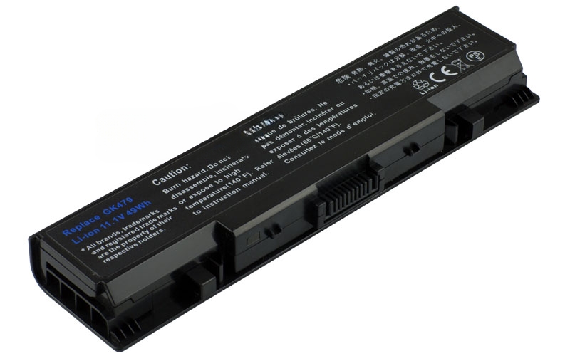 11.1V 5200mAh/58Wh 6-Cell Battery for Dell Inspiron 1520 1521 1720 1721 Dell Vostro 1500 1700 (P/N: 312-0504 312-0575 312-0576 451-10476 FP282 GK479) – Front view top 45° angle