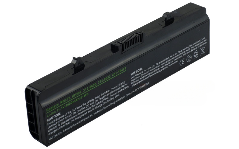 11.1V 5200mAh/58Wh 6-Cell Battery for Dell Inspiron 1525 1526 1545 1546 Dell Vostro 500 (P/N: 312-0625 312-0633 451-10478 C601H GW240 RN873 XR693) – Front view top 45° angle