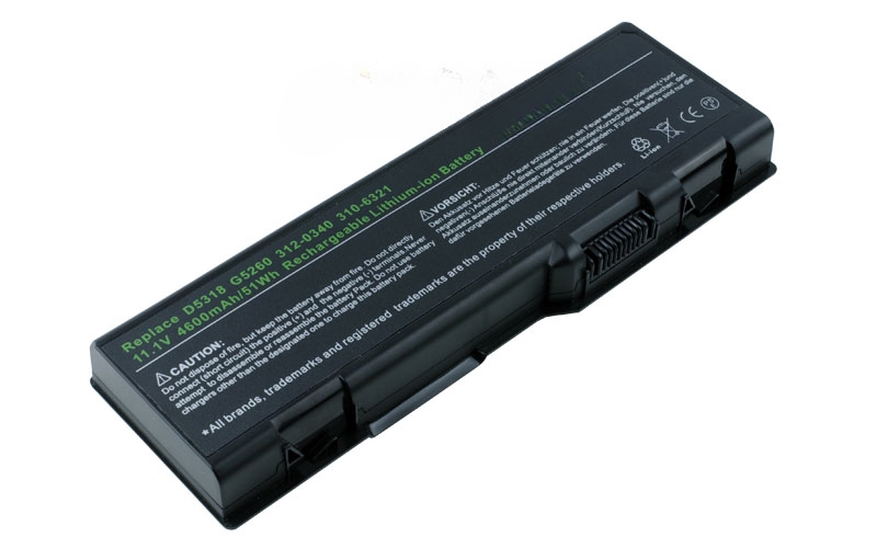 11.1V 5200mAh/58Wh 6-Cell Battery for Dell Inspiron 6000 9200 9300 9400 (P/N: 310-6321 312-0340 312-0348 D5318 F5635 G5260) – Front view top 45° angle