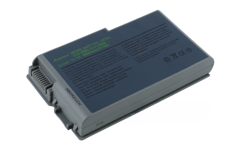 11.1V 5200mAh/58Wh 6-Cell Battery for Dell Latitude D500 D530 D600 D610 Dell Inspiron 500m 600m Dell Precision M20 (P/N: U1544 7Y356 0X217 YD165 J2178 312-0063 310-4482) – Front view top 45° angle