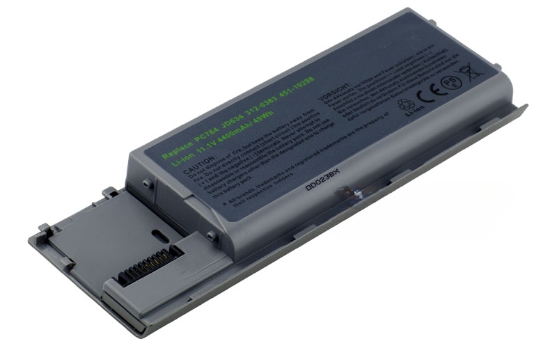11.1V 5200mAh/58Wh 6-Cell Battery for Dell Latitude D620 D630 D631 Dell Precision M2300 (P/N: PC764 GD775 JD605 TD117 UD088 310-9080 451-10298) – Front view top 45° angle