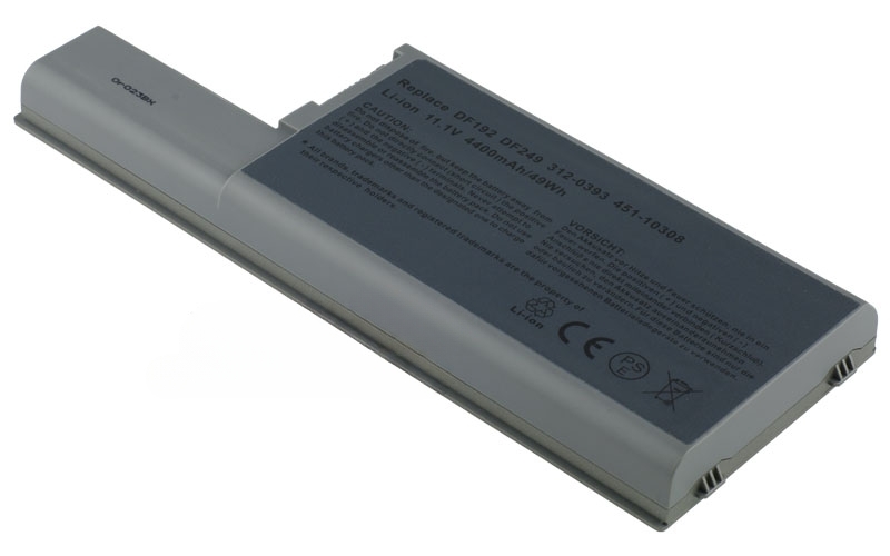11.1V 5200mAh/58Wh 6-Cell Battery for Dell Latitude D820 D830 Dell Precision M65 M4300 (P/N: GX047 YD626 DF192 451-10308 312-0401) – Front view top 45° angle