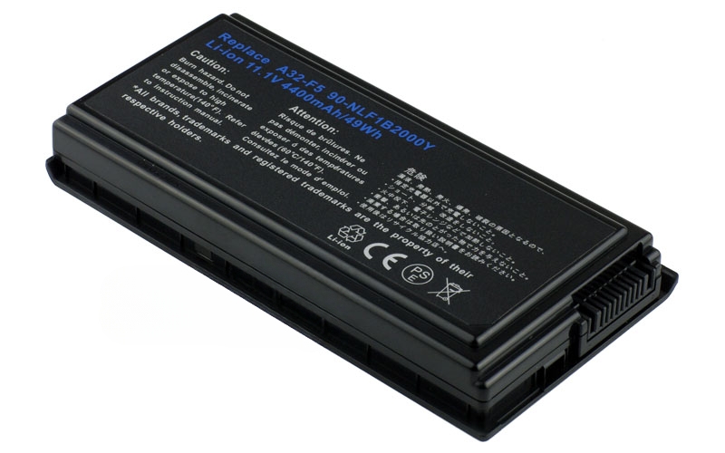 11.1V 549Wh 6-Cell Battery for ASUS F5 F5M F5N F5VL F5Z X50 X50M X50R X59 (P/N: A32-F5 70-NLF1B2000Z 70-NLF1B2000Y 90-NLF1B2000Z 90-NLF1B2000Y) – Front view top 45° angle