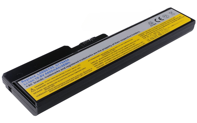 11.1V 56Wh 6-Cell Battery for Lenovo IdeaPad G470 G560 Z460 Z560 V360 V470 (P/N: 57Y6454 L08S6Y21 L09S6Y02) – Front view top 45° angle