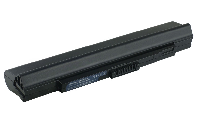 11.1V 58Wh 6-Cell Battery for Acer Aspire One 531 531h 751 751h (P/N: UM09A31 UM09A41 UM09A71 UM09A73 UM09B73) – Front view top 45° angle