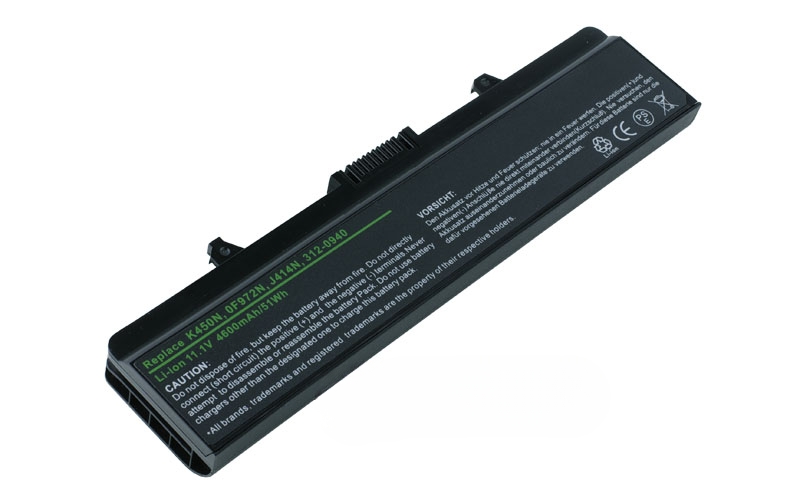 11.1V 58Wh 6-Cell Battery for Dell Inspiron 1440 1750 (P/N: K450N 312-0940 J414N 0F972N) – Front view top 45° angle