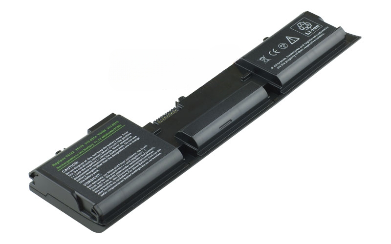 11.1V 58Wh 6-Cell Battery for Dell Latitude D410 (P/N: Y5179 Y5180 312-0314 312-0315 451-10234) – Front view top 45° angle