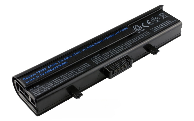 11.1V 58Wh 6-Cell Battery for Dell XPS M1500 M1530 (P/N: 312-0662 RU030 TK330 XT828) – Front view top 45° angle