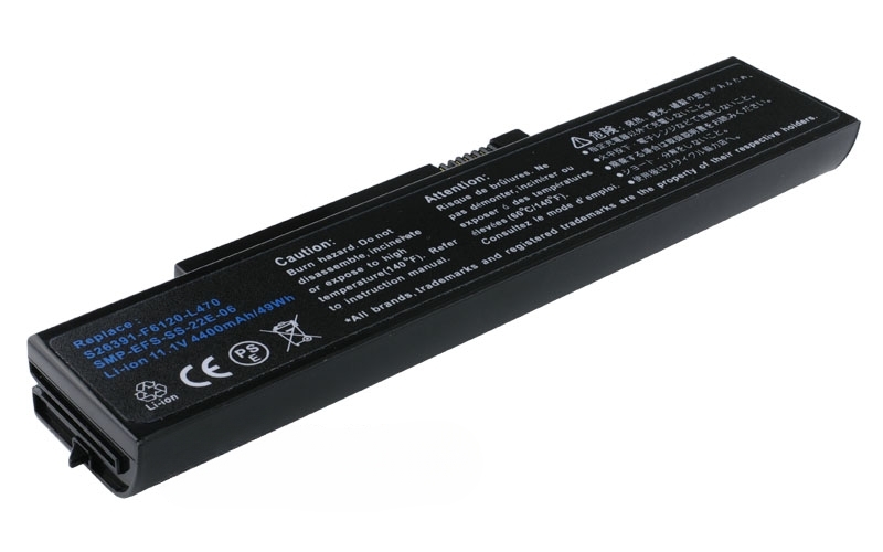 11.1V 58Wh 6-Cell Battery for Fujitsu Siemens Esprimo Mobile V5515 V5535 V5555 Fujitsu Esprimo Mobile V5535 (P/N: FOX-EFS-SA-22F-06 FOX-EFS-SA-XXF-06 S26391-F6120-L470 SMP-EFS-SS-22E-06) – Front view top 45° angle