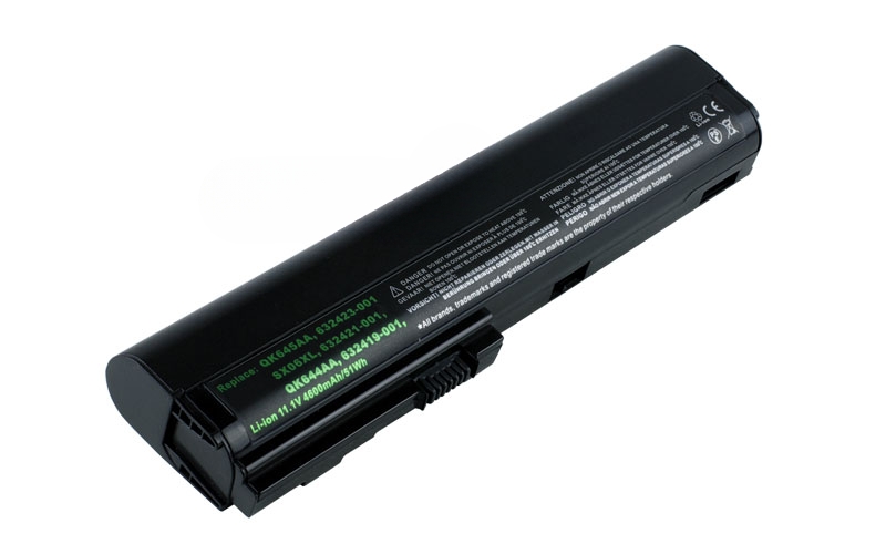 11.1V 58Wh 6-Cell Battery for HP EliteBook 2560p 2570p (P/N: 632016-542 632417-001 632419-001 632421-001 HSTNN-UB2L QK644AA SX06XL) – Front view top 45° angle