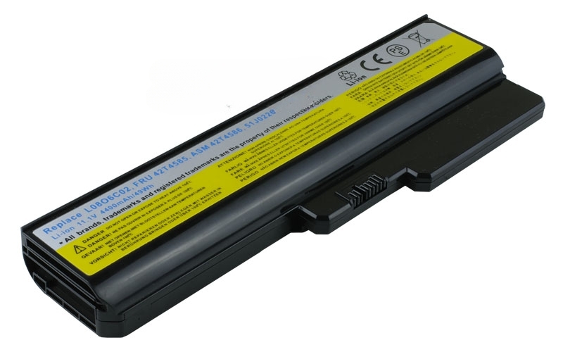 11.1V 58Wh 6-Cell Battery for Lenovo 3000 Series N500 G430 G450 G530 G550 Lenovo IdeaPad B460 V460 Z360 (P/N: FRU 42T4727 ASM 42T4728 57Y6527 57Y6528 L08S6D02 L08O6C02) – Front view top 45° angle