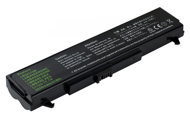 11.1V 58Wh 6-Cell Battery for LG LE50 LM50 LM70 LS45 LS50 LS55 LW60 LW65 LW70 R400 R405 S1 S1 Express Dual (P/N: LB32111B LB52113B LB52113D LHBA06ANONE) – Front view top 45° angle