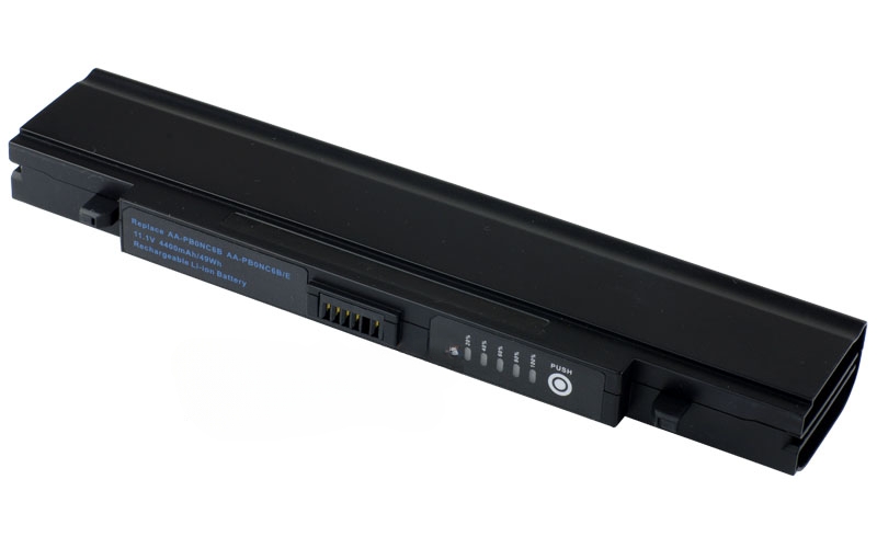 11.1V 58Wh 6-Cell Battery for Samsung M50 M70 R50 R55 NP-M50 NP-M55 NP-M70 NP-R50 NP-R55 (P/N: AA-PB0NC6B AA-PB1NC6B AA-PB0NC8B) – Front view top 45° angle