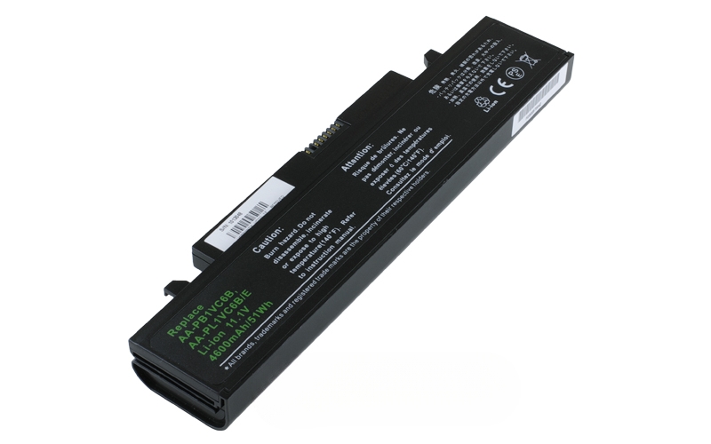 11.1V 58Wh 6-Cell Battery for Samsung N210 X420 X520 N220 NB30 (P/N: AA-PL1VC6B AA-PL1VC6B/E) – Front view top 45° angle