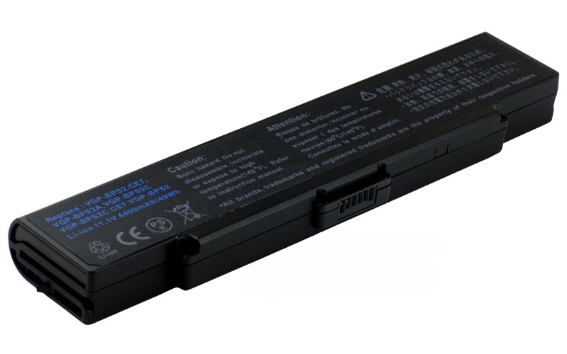 11.1V 58wh 6-Cell Battery for Sony VAIO PCG-6P2P VGN-AR170 VGN-C25 VGN-C290 VGN-FE21 VGN-FE590 VGN-SZ340 (P/N: VGP-BPS2 VGP-BPS2A VGP-BPS2B VGP-BPS2C) – Front view top 45° angle