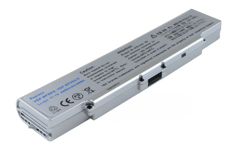 11.1V 58Wh 6-Cell for Sony VAIO VGN-CR13 VGN-CR21 VGN-CR23 VGN-CR190 VGN-CR290 VGN-CR590 VGN-CR61 (P/N: VGP-BPS9/S VGP-BPS9A/S) – Front view top 45° angle