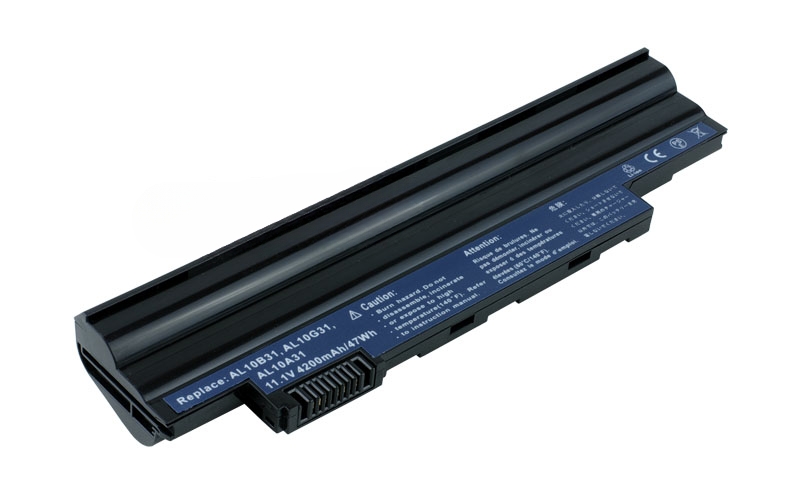 11.1V 58Wh Prismatic Li-ion Battery for Acer Aspire One D255 D257 D260 (P/N: AL10G31 AL10A31 AL10B31 BT.00603.114 AK.003BT.071 AK.006BT.074) – Front view top 45° angle