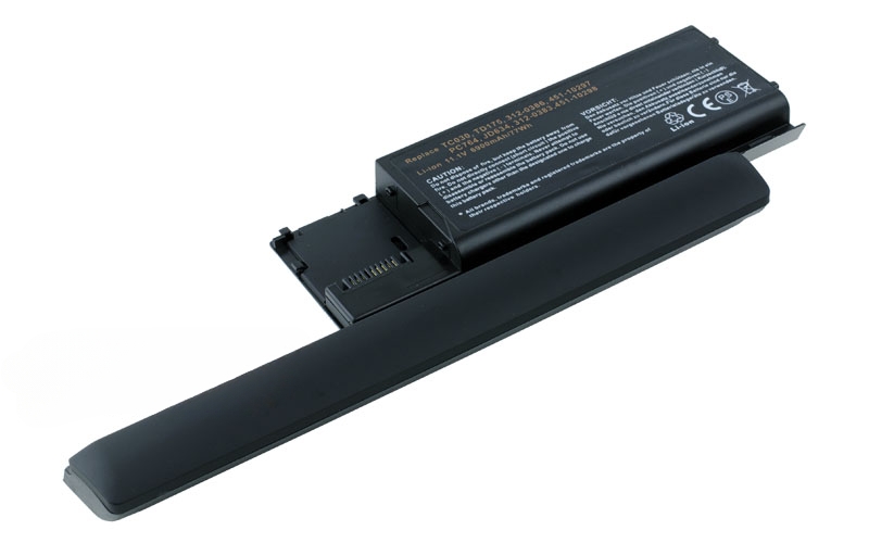 11.1V 6600mAh/73Wh 9-Cell Battery for Dell Latitude D620 D630 D631 (P/N: PC765 JD610 UD088 0GD775 310-9080) – Front view top 45° angle